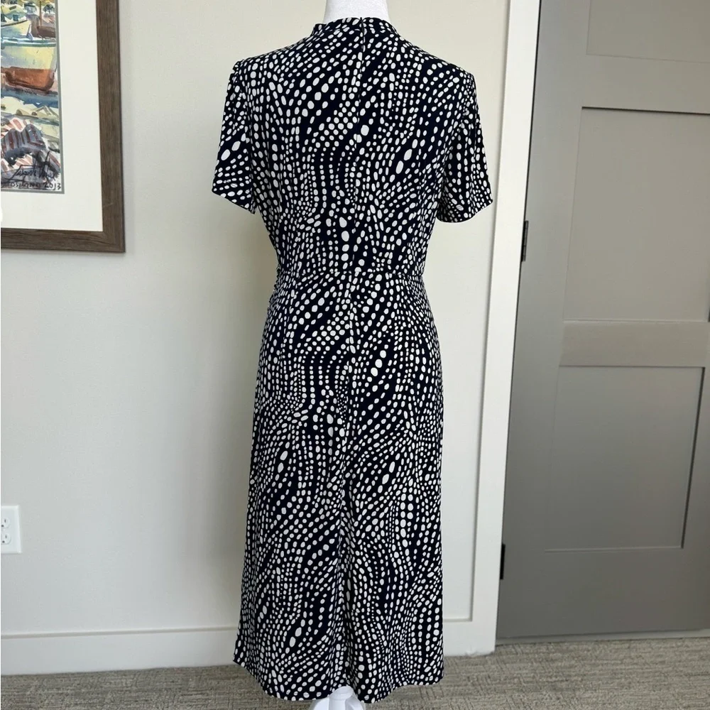 Maggy London Navy white Polka Dot Wrap Dress 8 Fit & Flare Twirl - Picture 3 of 11
